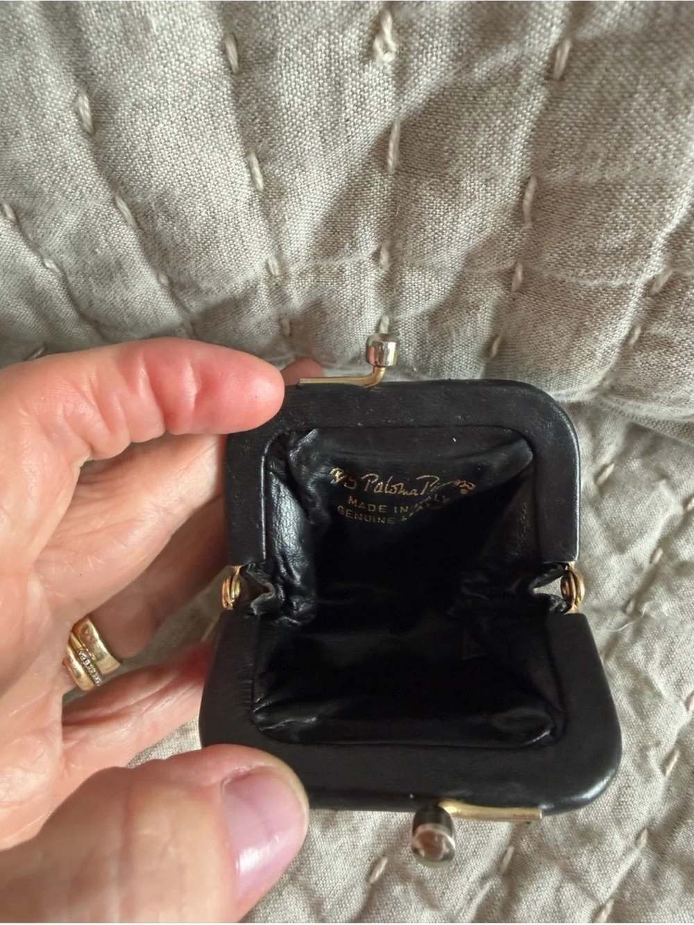 Paloma Picasso Black Leather Shoulder Bag with Kisslock Coin Purse